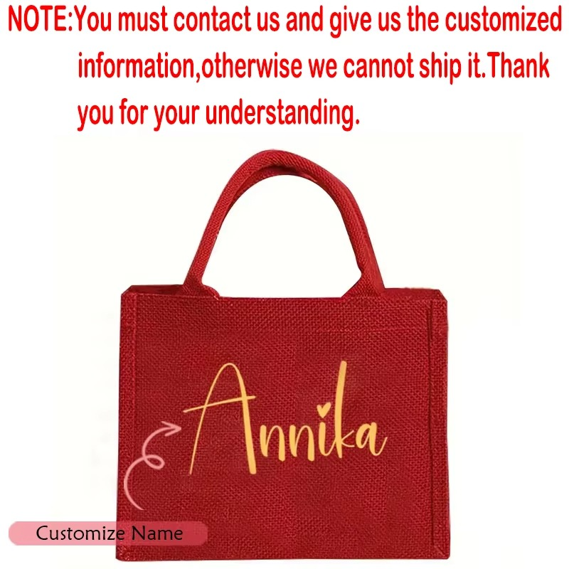 Personalized Name Red Burlap Tote Bag Custom Merry Xmas Eve Gift Bag Christmas Holiday Party Decoration Accessory New Year Gift