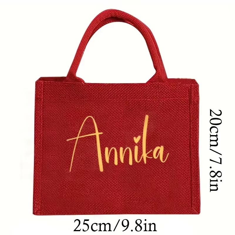Personalized Name Red Burlap Tote Bag Custom Merry Xmas Eve Gift Bag Christmas Holiday Party Decoration Accessory New Year Gift