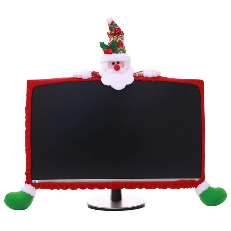 Christmas Computer Screen Cover Cartoon Santa Claus Snowman Elk Computer Edge Cover Xmas Ornaments Merry Christmas Decor