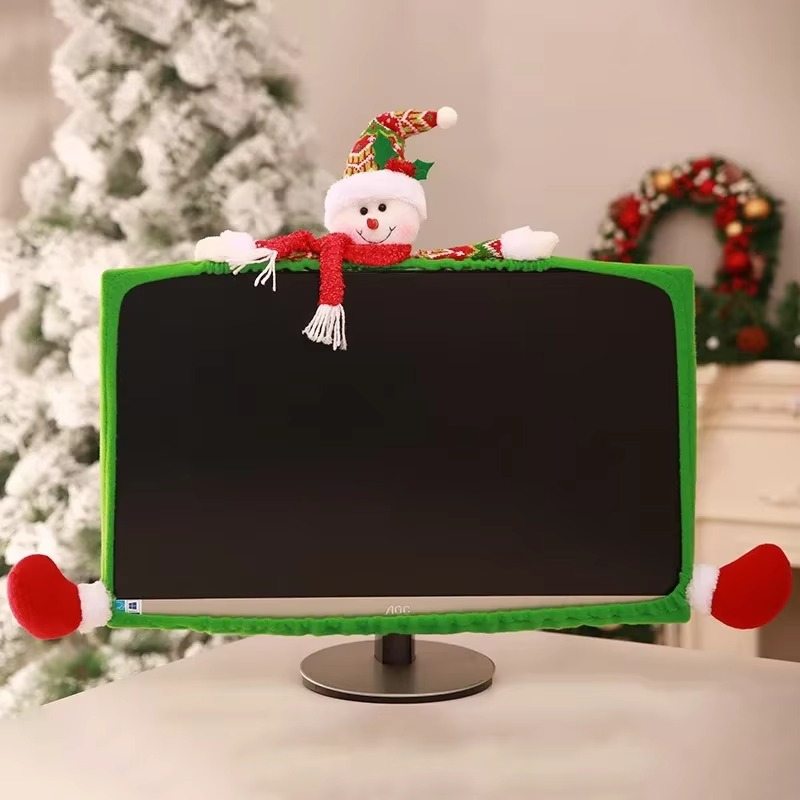 Christmas Computer Screen Cover Cartoon Santa Claus Snowman Elk Computer Edge Cover Xmas Ornaments Merry Christmas Decor