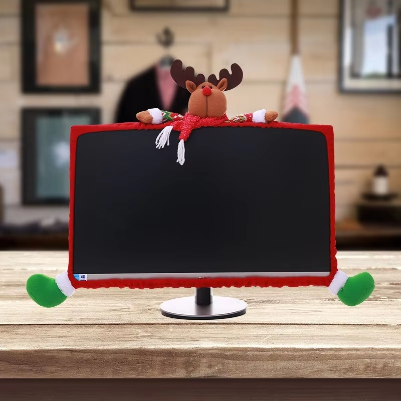 Christmas Computer Screen Cover Cartoon Santa Claus Snowman Elk Computer Edge Cover Xmas Ornaments Merry Christmas Decor