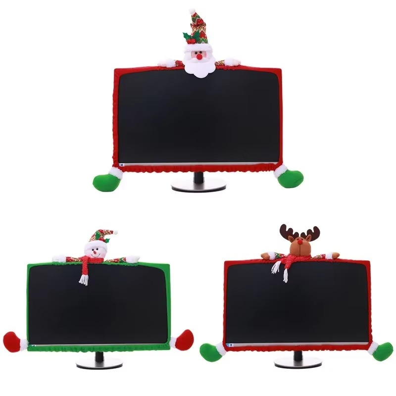 Christmas Computer Screen Cover Cartoon Santa Claus Snowman Elk Computer Edge Cover Xmas Ornaments Merry Christmas Decor