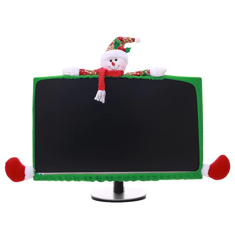 Christmas Computer Screen Cover Cartoon Santa Claus Snowman Elk Computer Edge Cover Xmas Ornaments Merry Christmas Decor