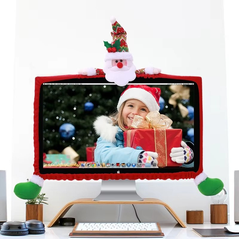 Christmas Computer Screen Cover Cartoon Santa Claus Snowman Elk Computer Edge Cover Xmas Ornaments Merry Christmas Decor