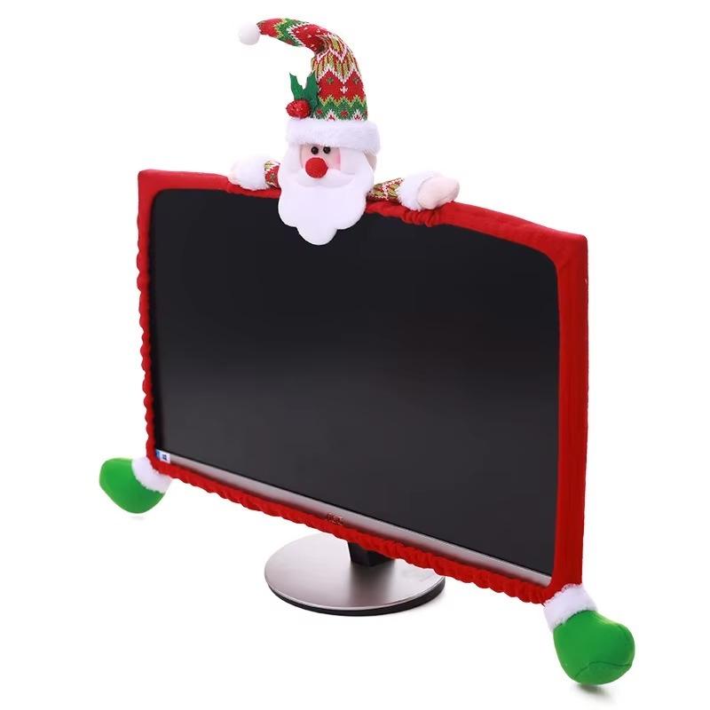 Christmas Computer Screen Cover Cartoon Santa Claus Snowman Elk Computer Edge Cover Xmas Ornaments Merry Christmas Decor