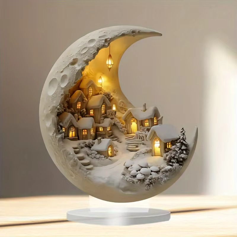 Christmas Xmas Tree Desktop Ornament Moonhouse DIY 2D Decoration Wooden Merry Christmas Signs Plaque 2025 New Years Party Gifts