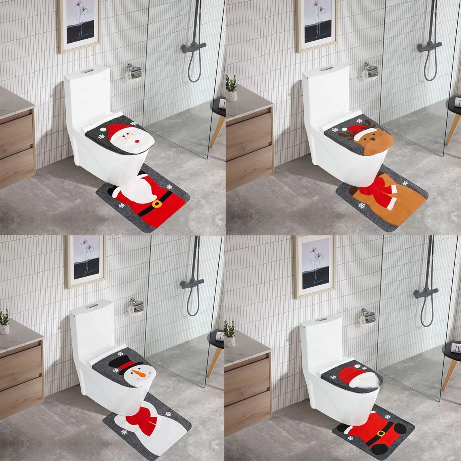 Christmas Toilet Set Cartoon Santa Claus Snowman Elk Toilet Seat Floor Mat Decoration Merry Chistmas Decor Happy New Year 2026