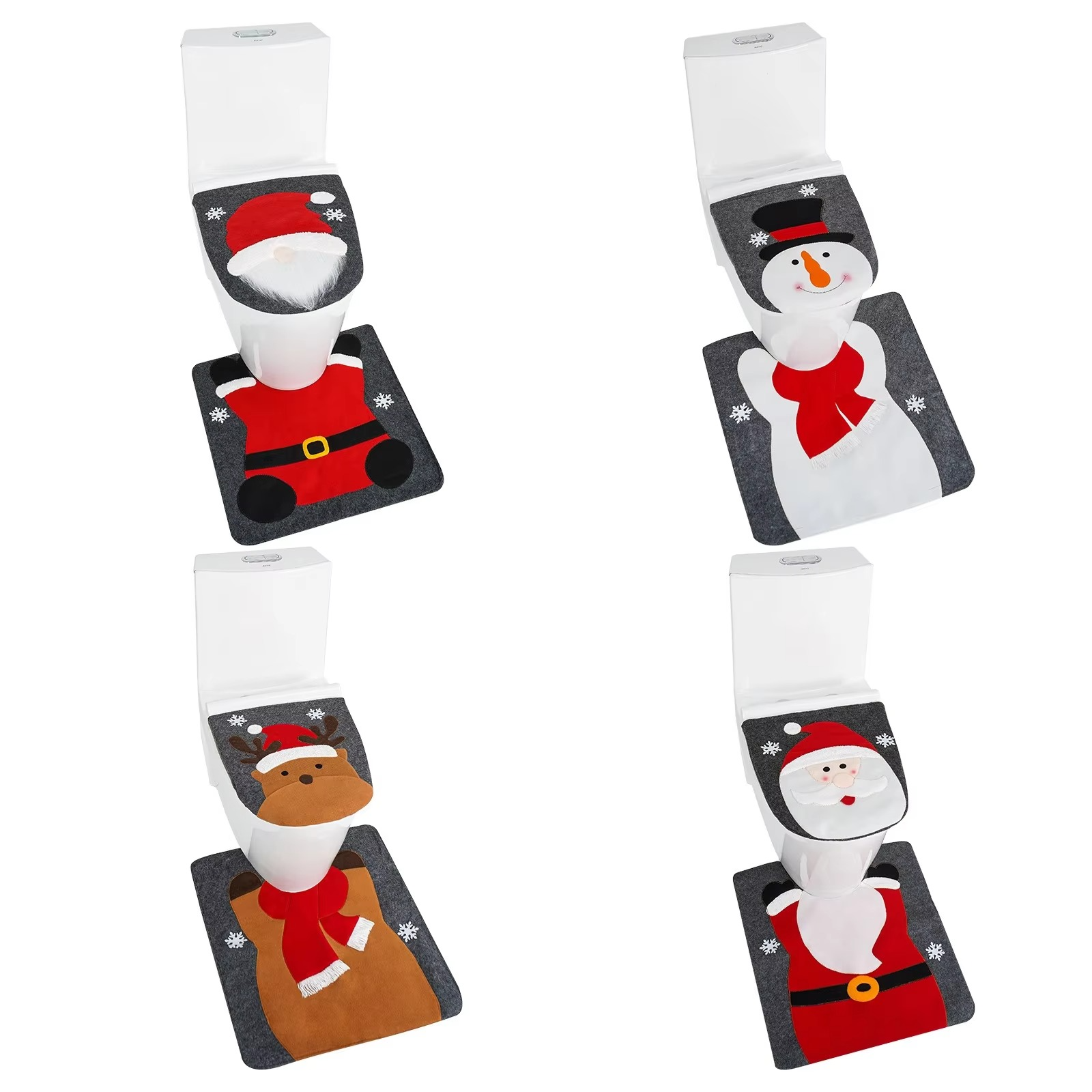 Christmas Toilet Set Cartoon Santa Claus Snowman Elk Toilet Seat Floor Mat Decoration Merry Chistmas Decor Happy New Year 2026