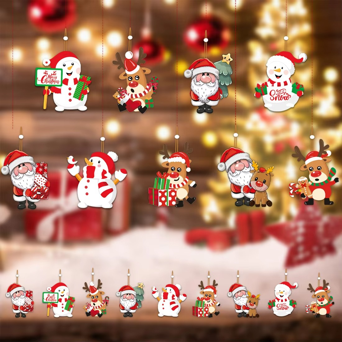 9 pieces wooden Santa Pendant Christmas Decorations Suitable for Family Christmas Tree Ornaments Christmas Tree Accessories