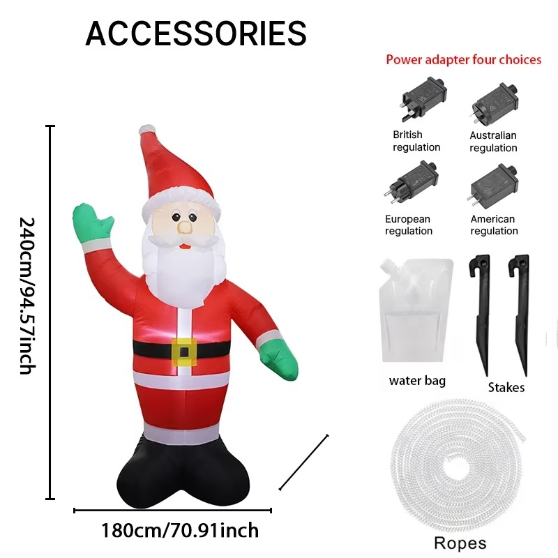 7.87FT Inflatable Santa Claus Toy With LED Litght Festive Gift Christmas Supplies Home Ornament Xmas Yard Lawn Party Decoration