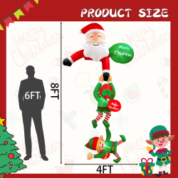 8 FT Hanging Christmas Inflatables Decoration, Christmas Inflatable Climbing Santa with Falling Elf for Yard Garden Lawn Decor