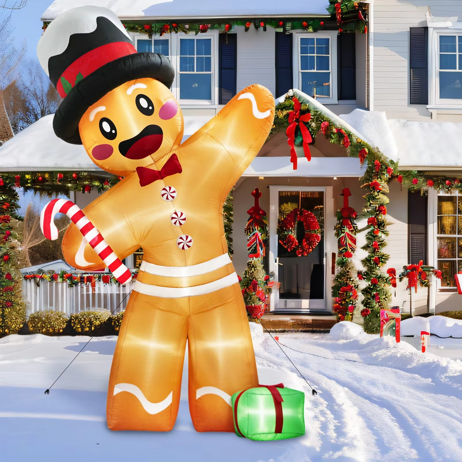 OurWarm 12FT Christmas Inflatables Outdoor Decorations, Giant Gingerbread Inflatable Christmas Blow Up, for Outdoor Lawn Garden
