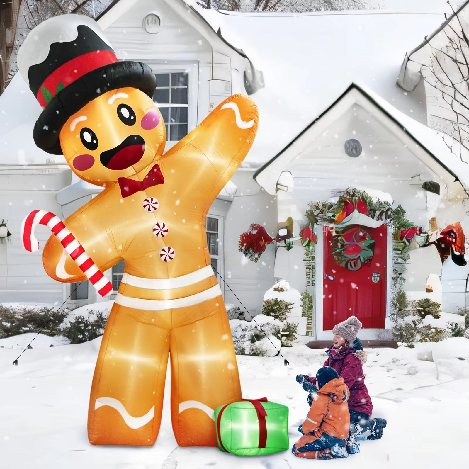 OurWarm 12FT Christmas Inflatables Outdoor Decorations, Giant Gingerbread Inflatable Christmas Blow Up, for Outdoor Lawn Garden