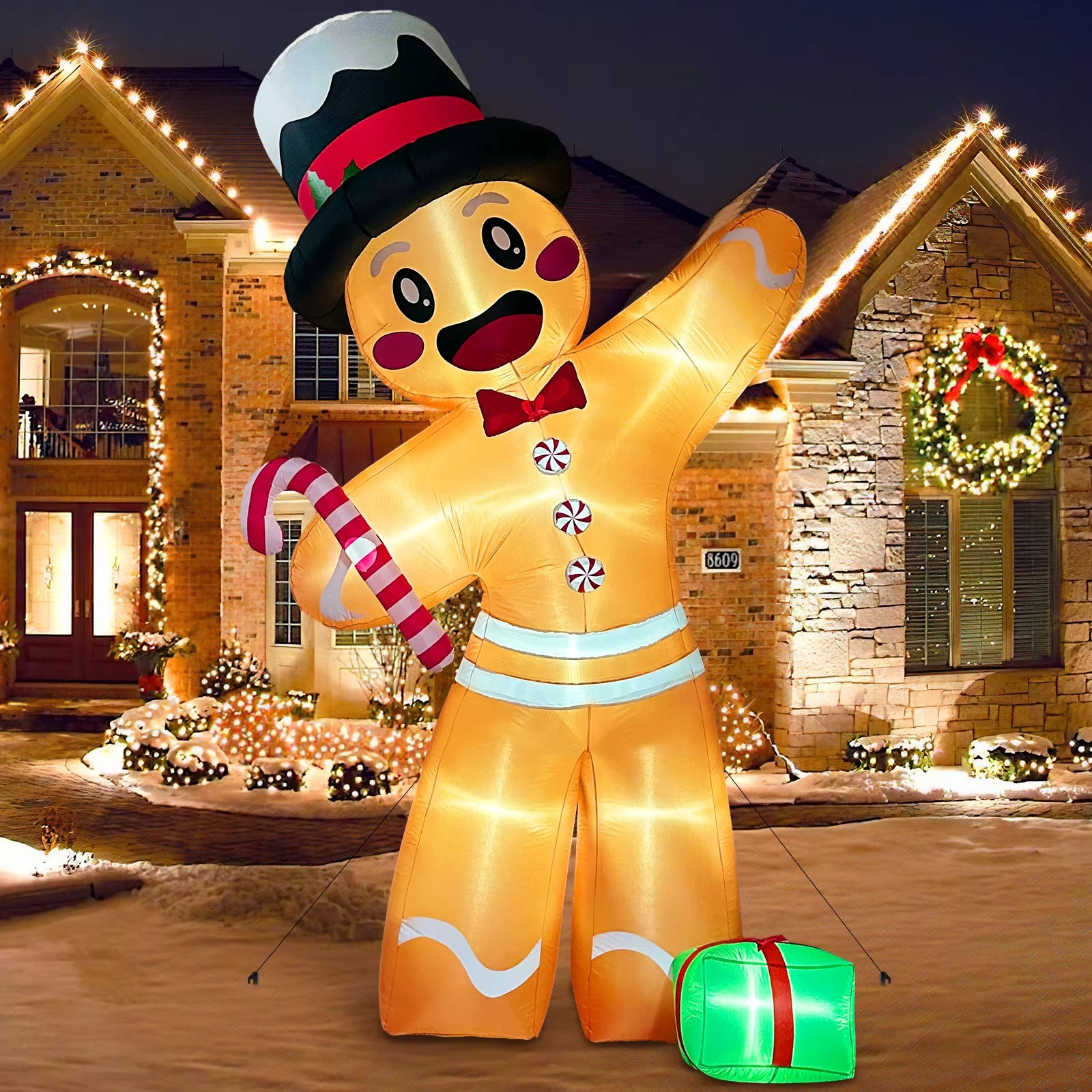 OurWarm 12FT Christmas Inflatables Outdoor Decorations, Giant Gingerbread Inflatable Christmas Blow Up, for Outdoor Lawn Garden