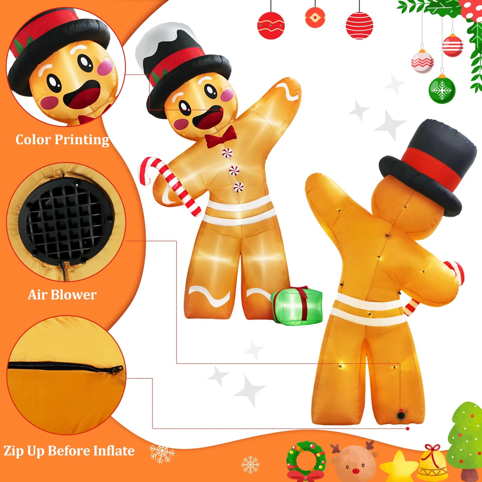 OurWarm 12FT Christmas Inflatables Outdoor Decorations, Giant Gingerbread Inflatable Christmas Blow Up, for Outdoor Lawn Garden