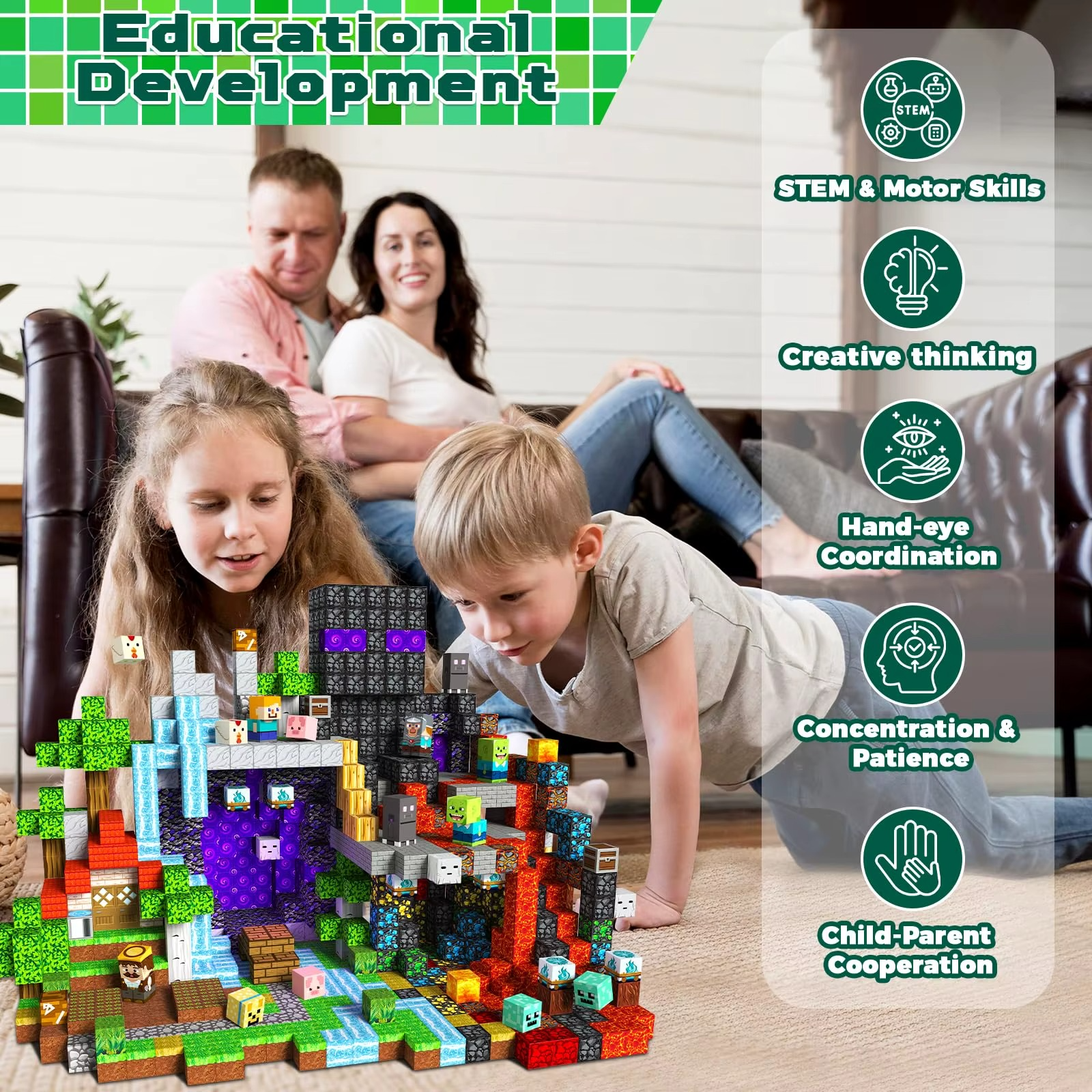 300 PCS Magnetic Blocks STEM Montessori Toys Constructor, Educational Building Blocks Children Toys as Christmas Birthday Gifts