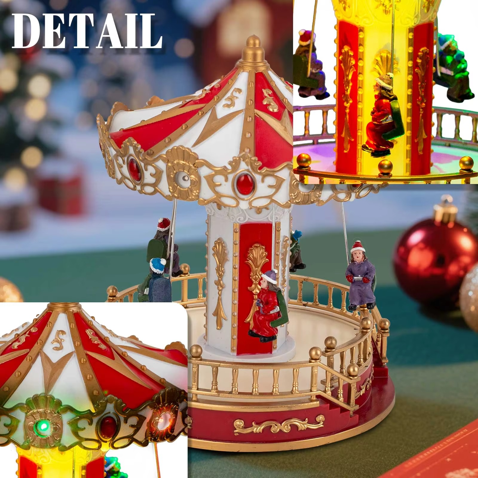 Animated Musical Christmas Carousel Pre-Lit Carnival Sky Swing Collection Village Accessory Indoor Fireplace Holiday Decoration
