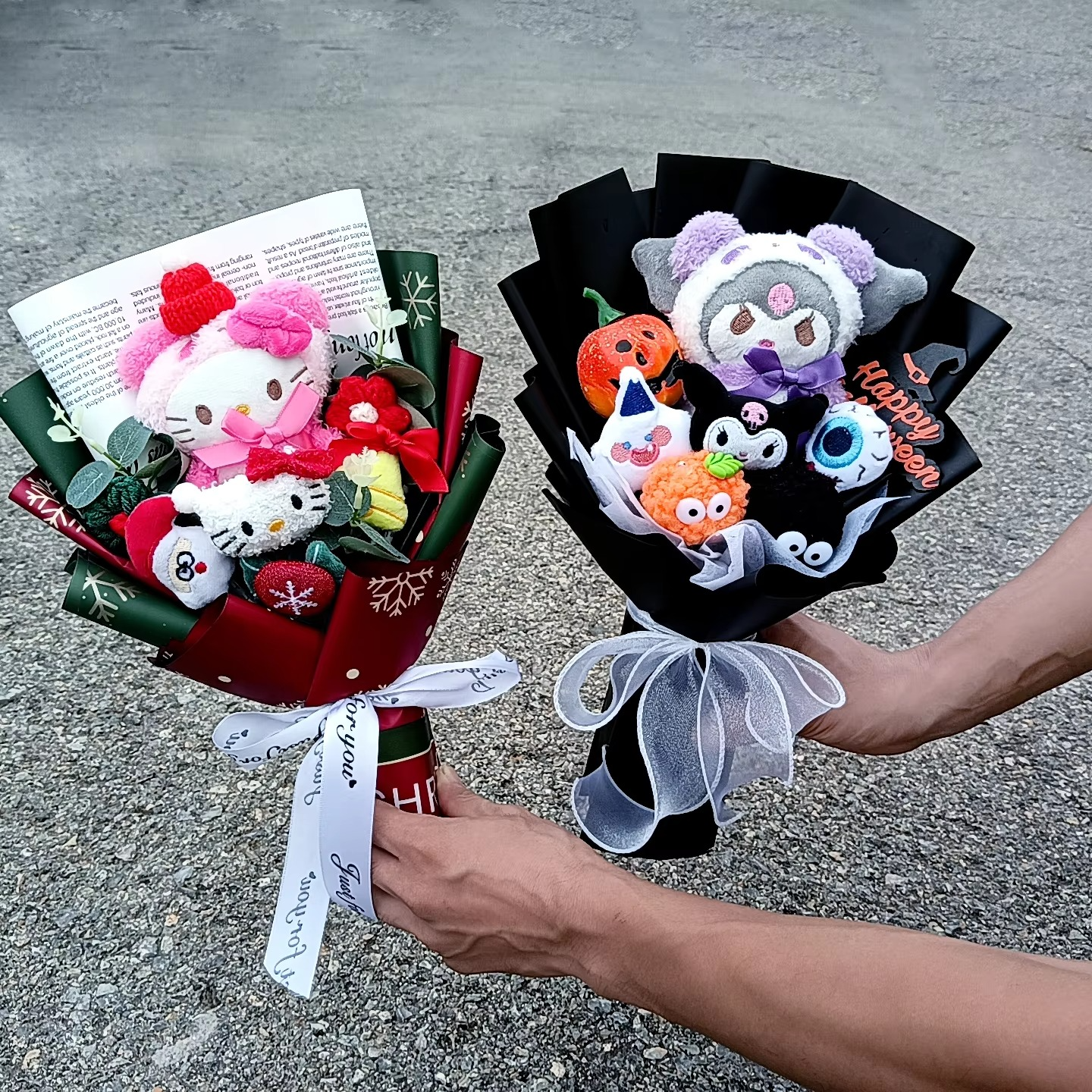 HallowmasHello Bouquet Kitty Plush Doll Christmas Kuromi Cinnamoroll Stuffed Plushies Valentine's Day Christmas Birthday Gifts