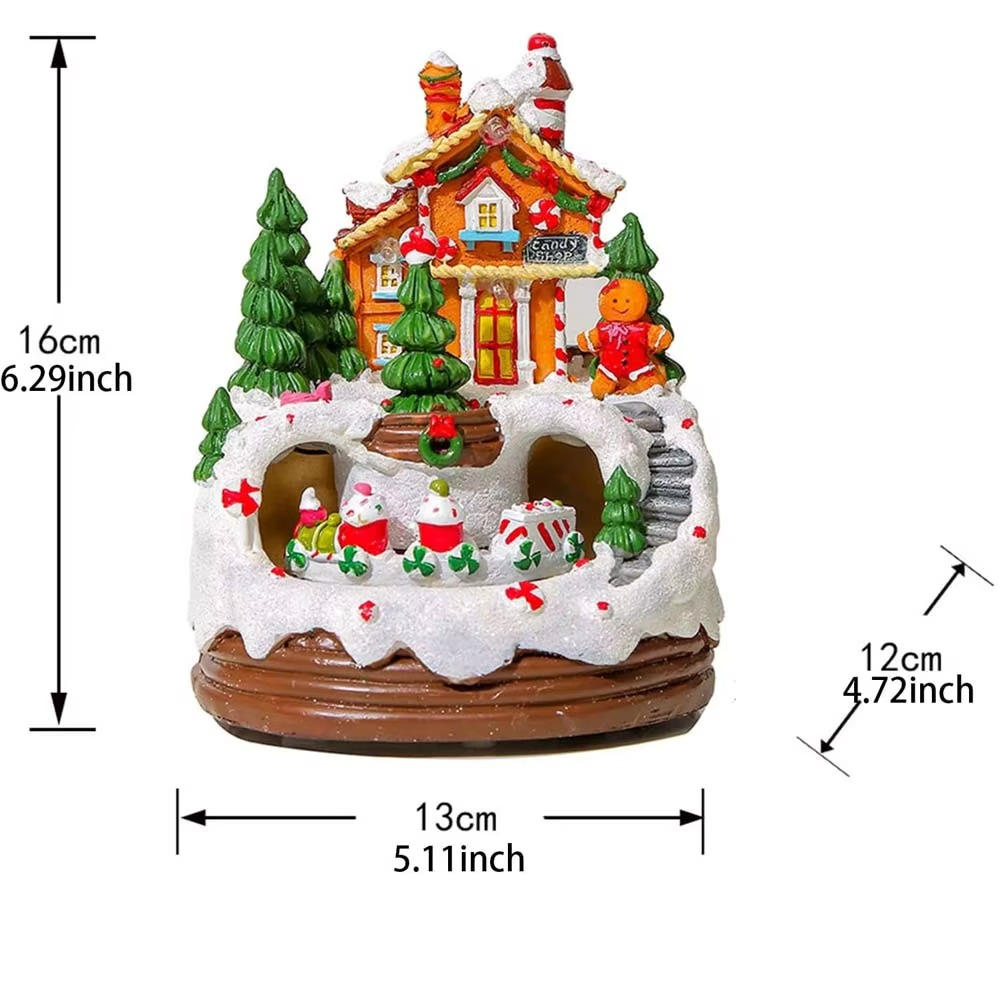 Illuminated Christmas Gingerbread Village House With Train LED Light Music Building Figurine Home Tabletop Decor Holiday Display