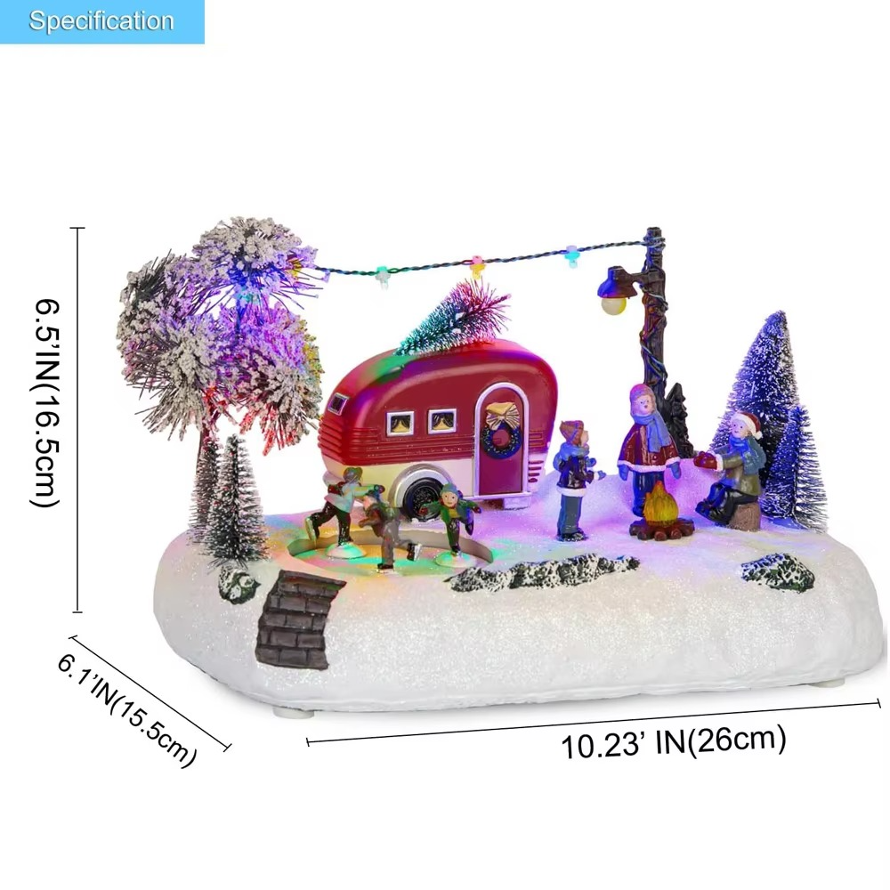 Animated Christmas Camper Village Building LED Light House Scene Collection Indoor Decoration for Table Fireplace Christmas Tree