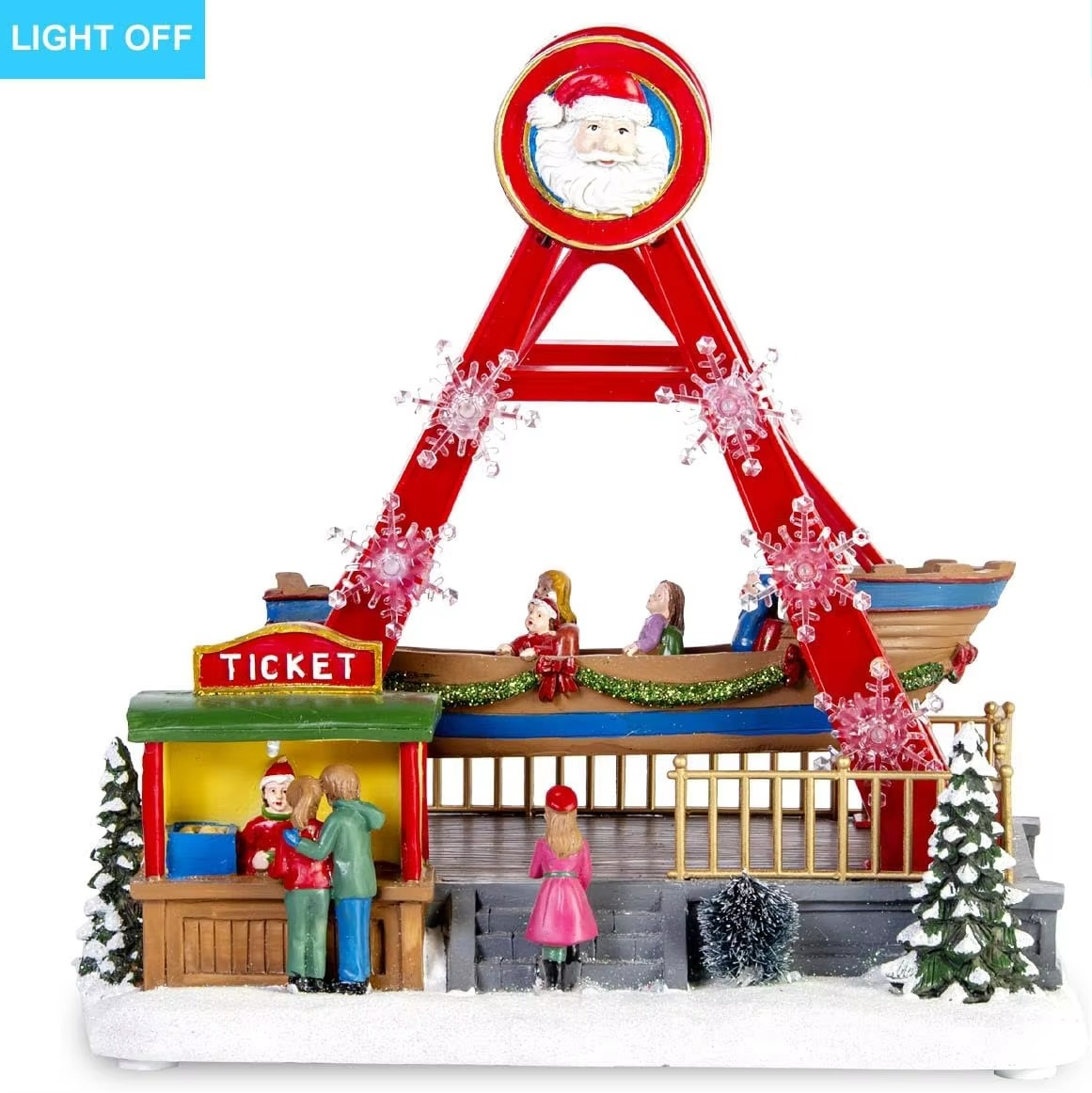 Christmas Village Collection Figurines Santa Ship Ride Animated Boat with LED Lights & Music Season Village Accessory Home Decor