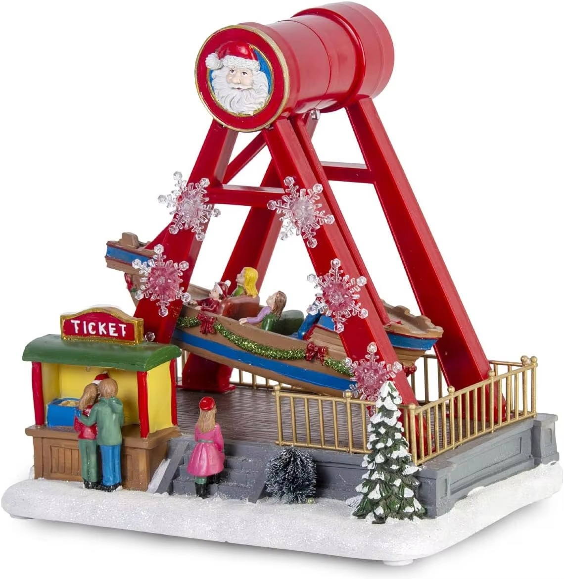 Christmas Village Collection Figurines Santa Ship Ride Animated Boat with LED Lights & Music Season Village Accessory Home Decor