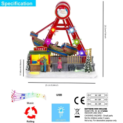 Christmas Village Collection Figurines Santa Ship Ride Animated Boat with LED Lights & Music Season Village Accessory Home Decor