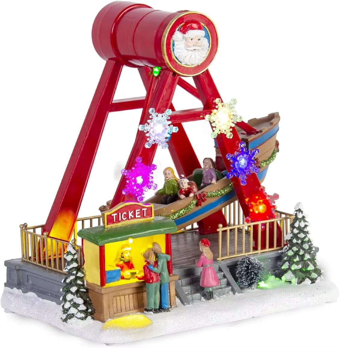 Christmas Village Collection Figurines Santa Ship Ride Animated Boat with LED Lights & Music Season Village Accessory Home Decor