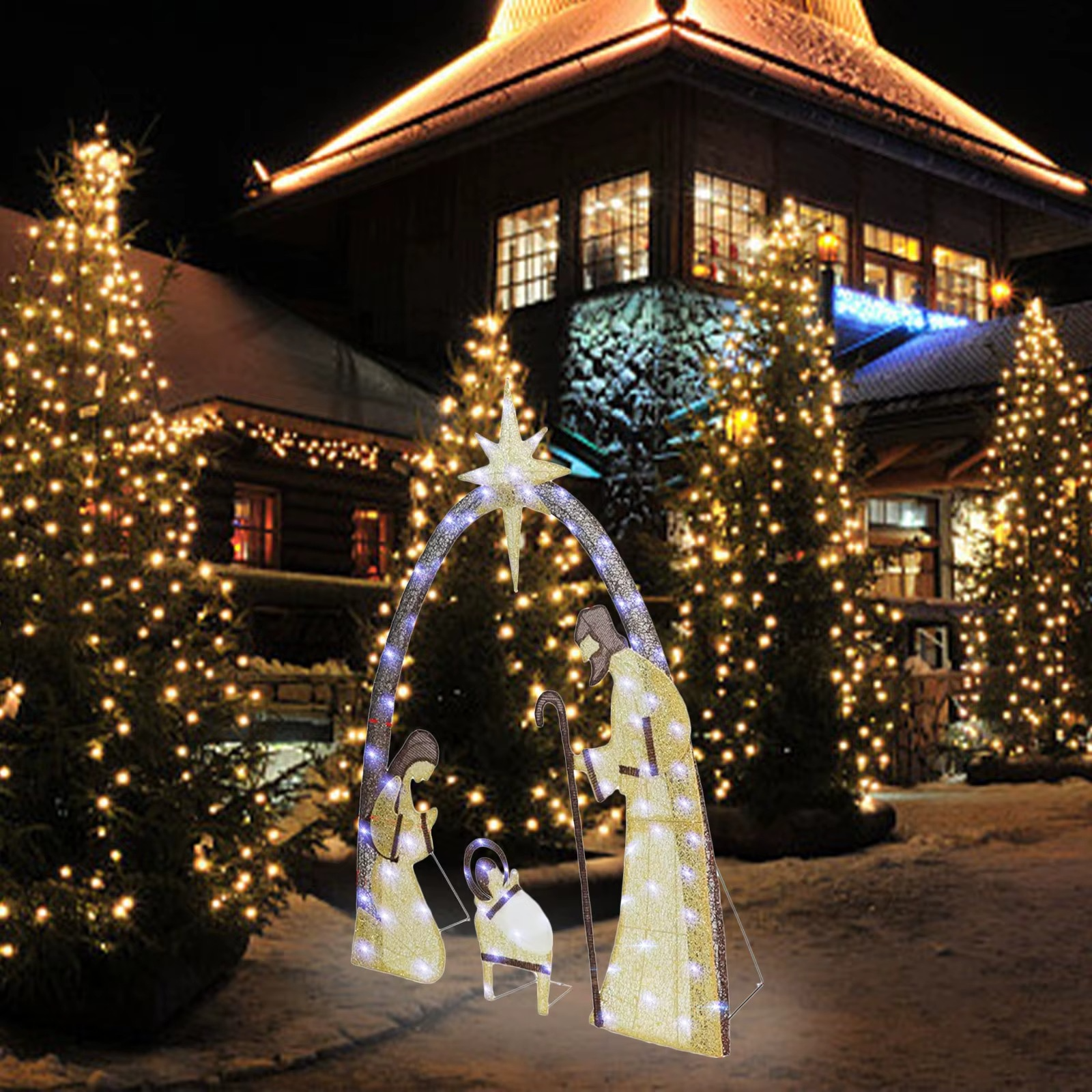 Lighted Christmas Outdoor, Light Christmas Scene Silhouette Indoor Outdoor Christmas Decorations, Outdoor Christmas Decor Set