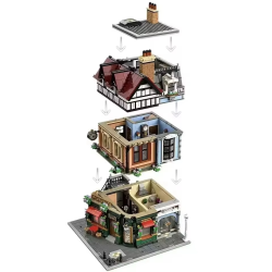 Architectural retro street view Tudor corner modular building block model brick adult children's toy Christmas birthday gift