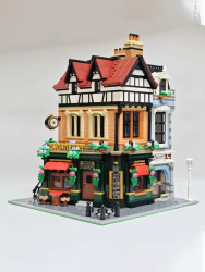 Architectural retro street view Tudor corner modular building block model brick adult children's toy Christmas birthday gift