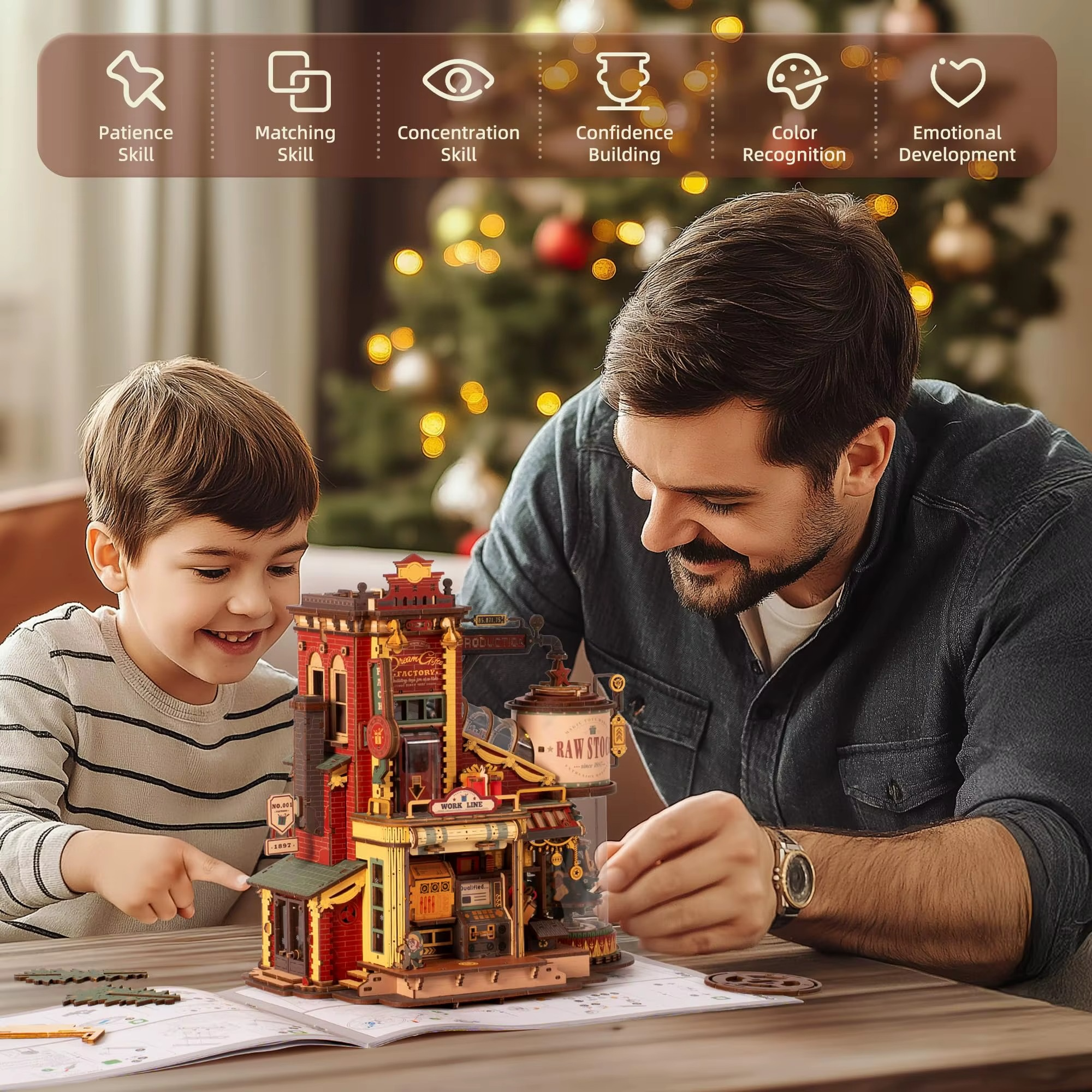 Robotime Rokr Dream Gift Factory 3D Wooden Puzzle Christmas Gifts Toy with Light and Music for Children Kids Building Block Kits