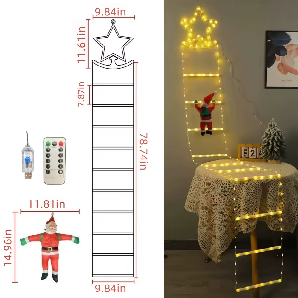 1PC 2M Christmas USB Santa Claus Climbing Ladder Light with remote control,used for festival,party,room,and house decoration