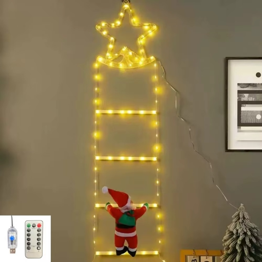 1PC 2M Christmas USB Santa Claus Climbing Ladder Light with remote control,used for festival,party,room,and house decoration