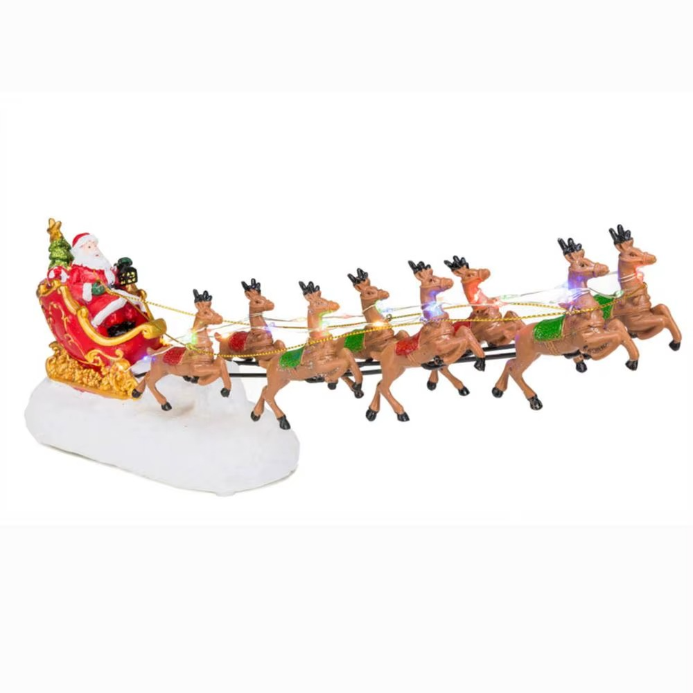 Santa's Sleigh And Reindeer LED Light Christmas Village Decor Accessory Illuminated Figurines for Holiday Home Indoor Ornament