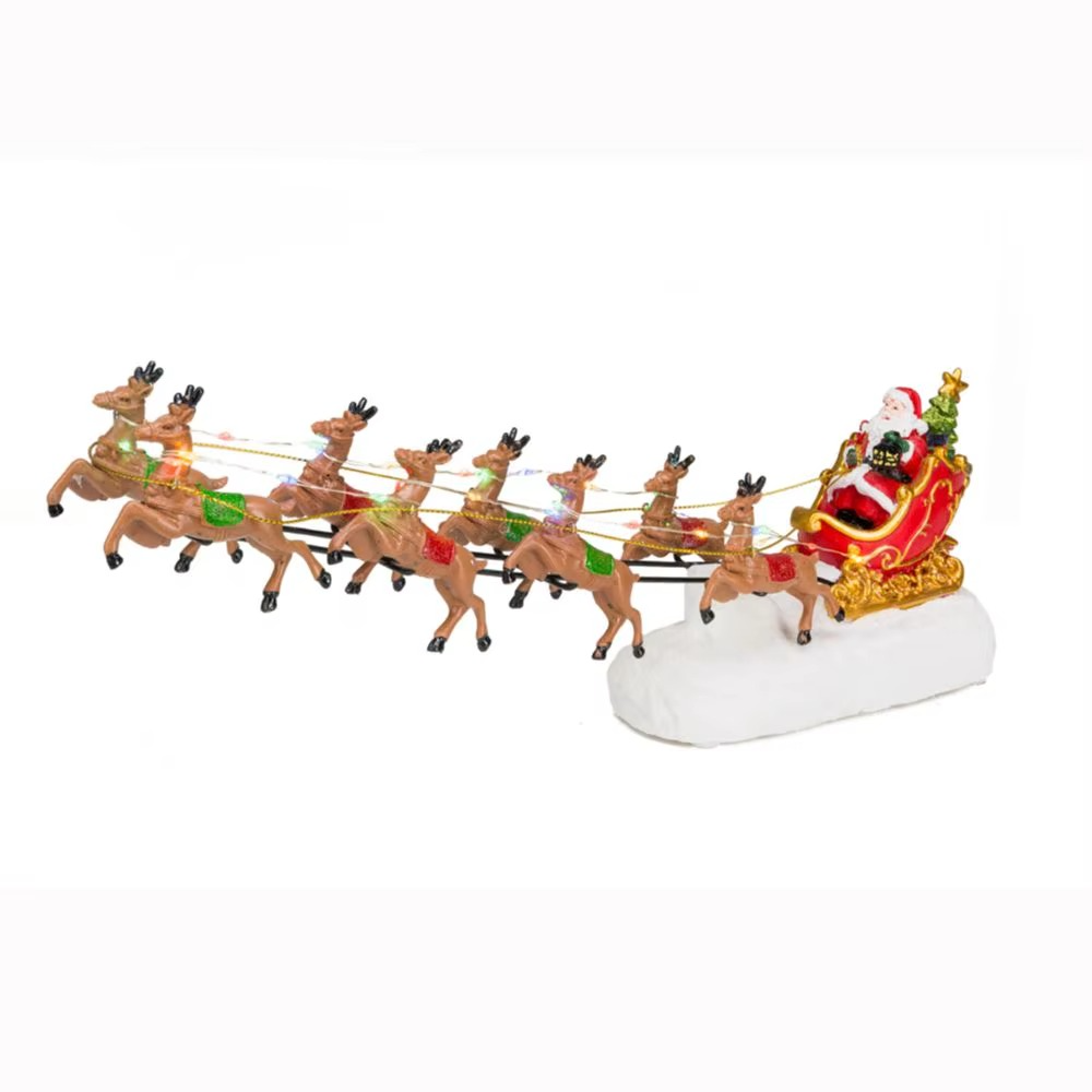 Santa's Sleigh And Reindeer LED Light Christmas Village Decor Accessory Illuminated Figurines for Holiday Home Indoor Ornament