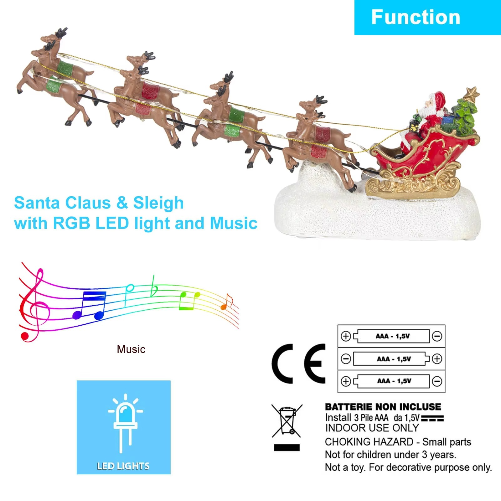 Santa's Sleigh And Reindeer LED Light Christmas Village Decor Accessory Illuminated Figurines for Holiday Home Indoor Ornament
