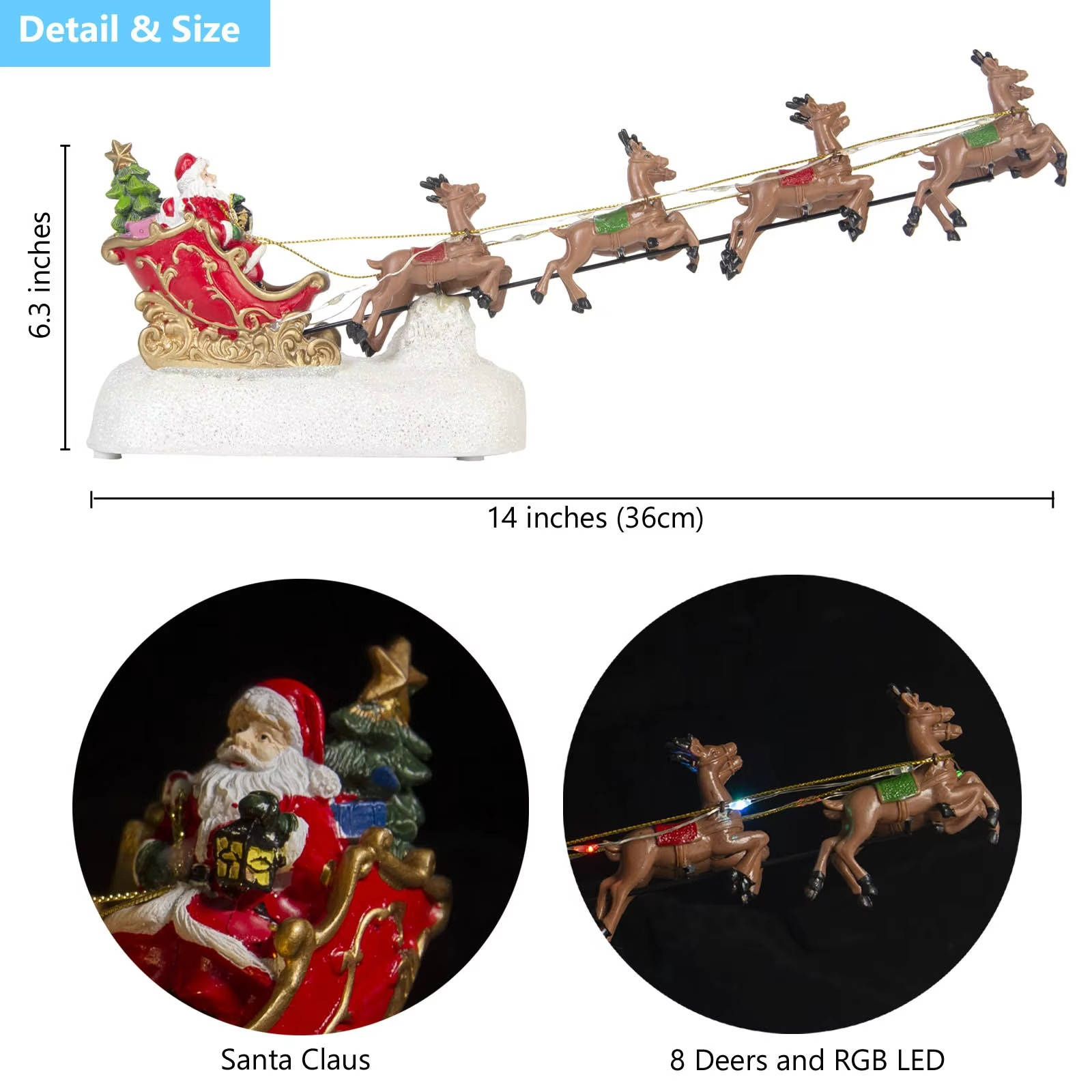 Santa's Sleigh And Reindeer LED Light Christmas Village Decor Accessory Illuminated Figurines for Holiday Home Indoor Ornament