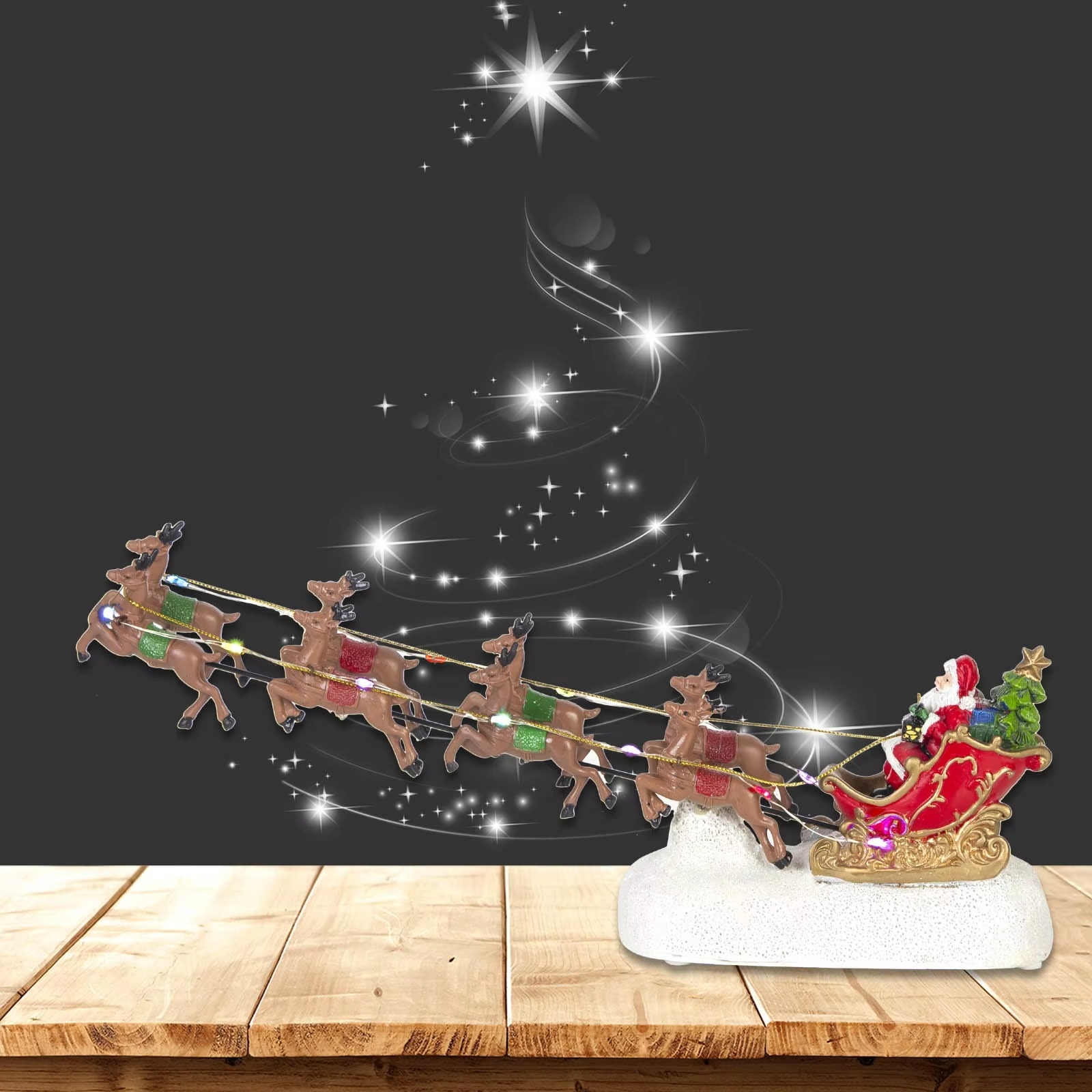 Santa's Sleigh And Reindeer LED Light Christmas Village Decor Accessory Illuminated Figurines for Holiday Home Indoor Ornament
