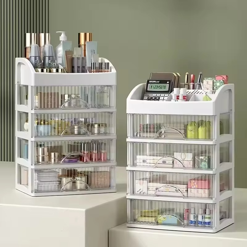 Plastic Drawer Makeup Storage Box Dormitory Finishing Shelf Cosmetics Skin Care Dressing Table Desktop Stationery Box