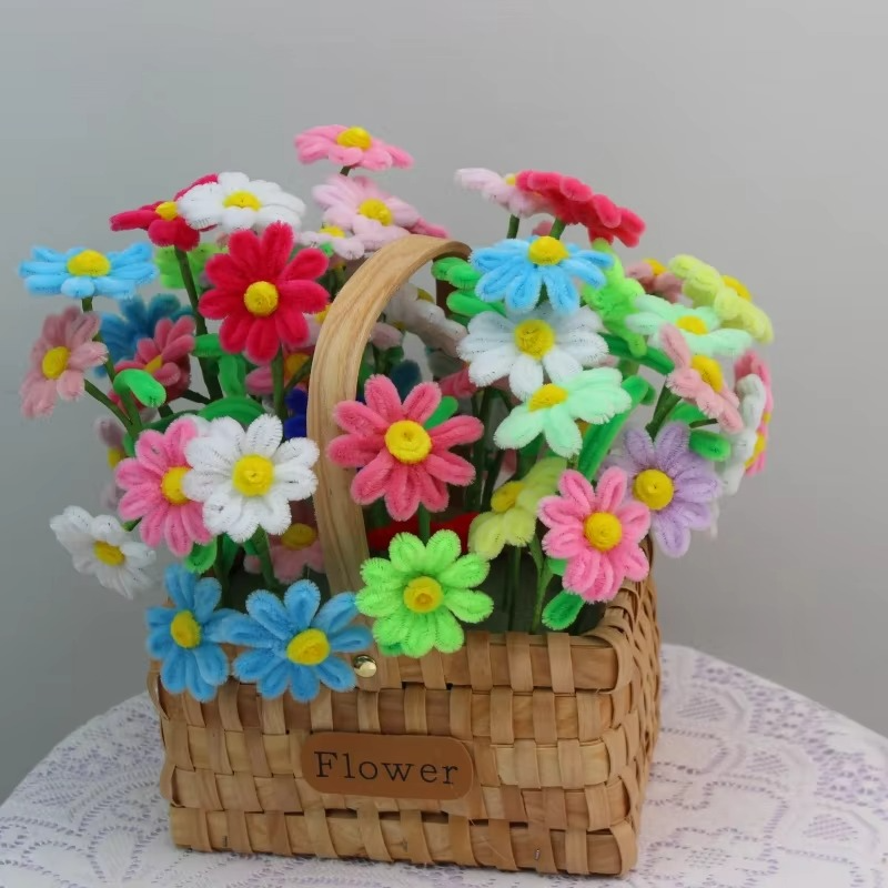 60 pcs PIPE Artificial Flower Finished Handmaded Daisy Flower Christmas‘ Day Gifts for Guests DIY Craft Sunflower Wedding Party