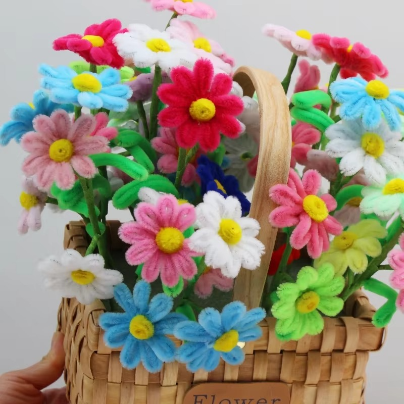 60 pcs PIPE Artificial Flower Finished Handmaded Daisy Flower Christmas‘ Day Gifts for Guests DIY Craft Sunflower Wedding Party