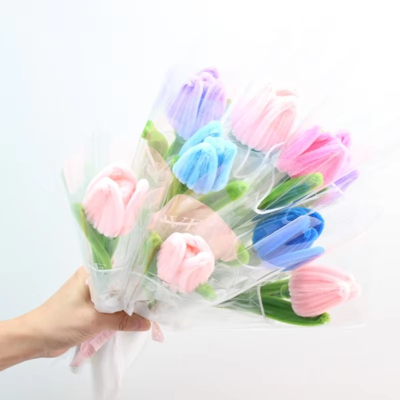 PIPE Colorful Tulip Flower Bouquet for Girlfriend Wife Mom Finish Handmade Christmas‘ Day Gifts for Guests DIY Mother's Day