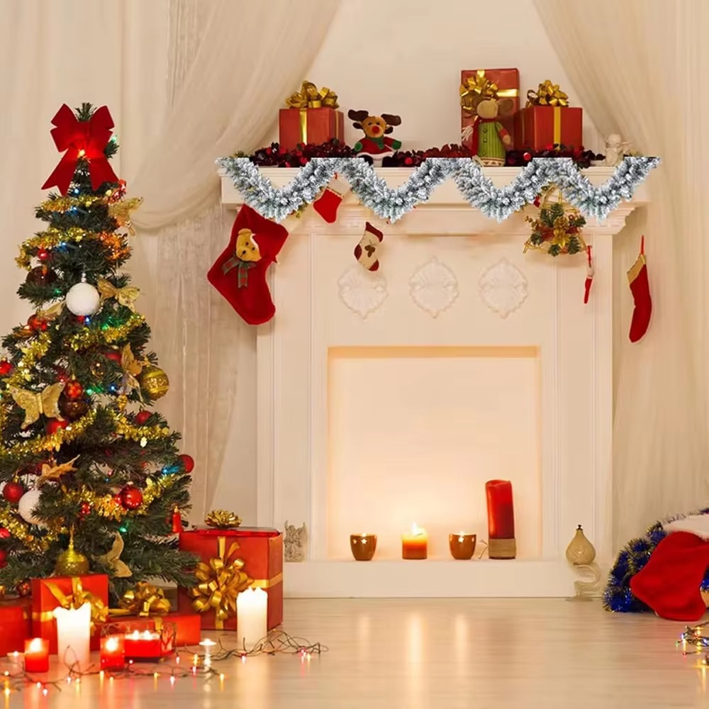 Christmas Artificial Velvet Decorative Vine Christmas Hanging Fireplace Wreath Christmas Decorative Simulated Staircase Wreath