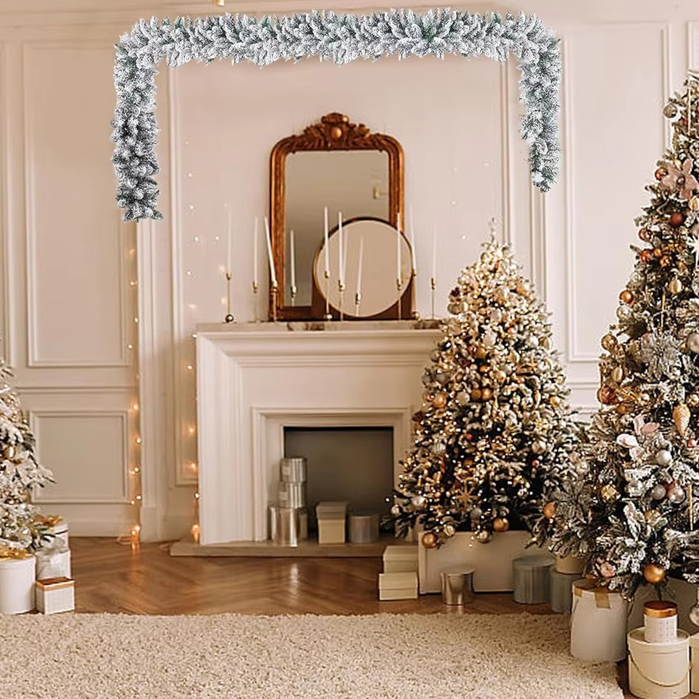 1pc 274cm/107.87inches Snow Flocked Garland, Artificial Snow Flocked Christmas Decorations Christmas Decor Garland Realistic DIY