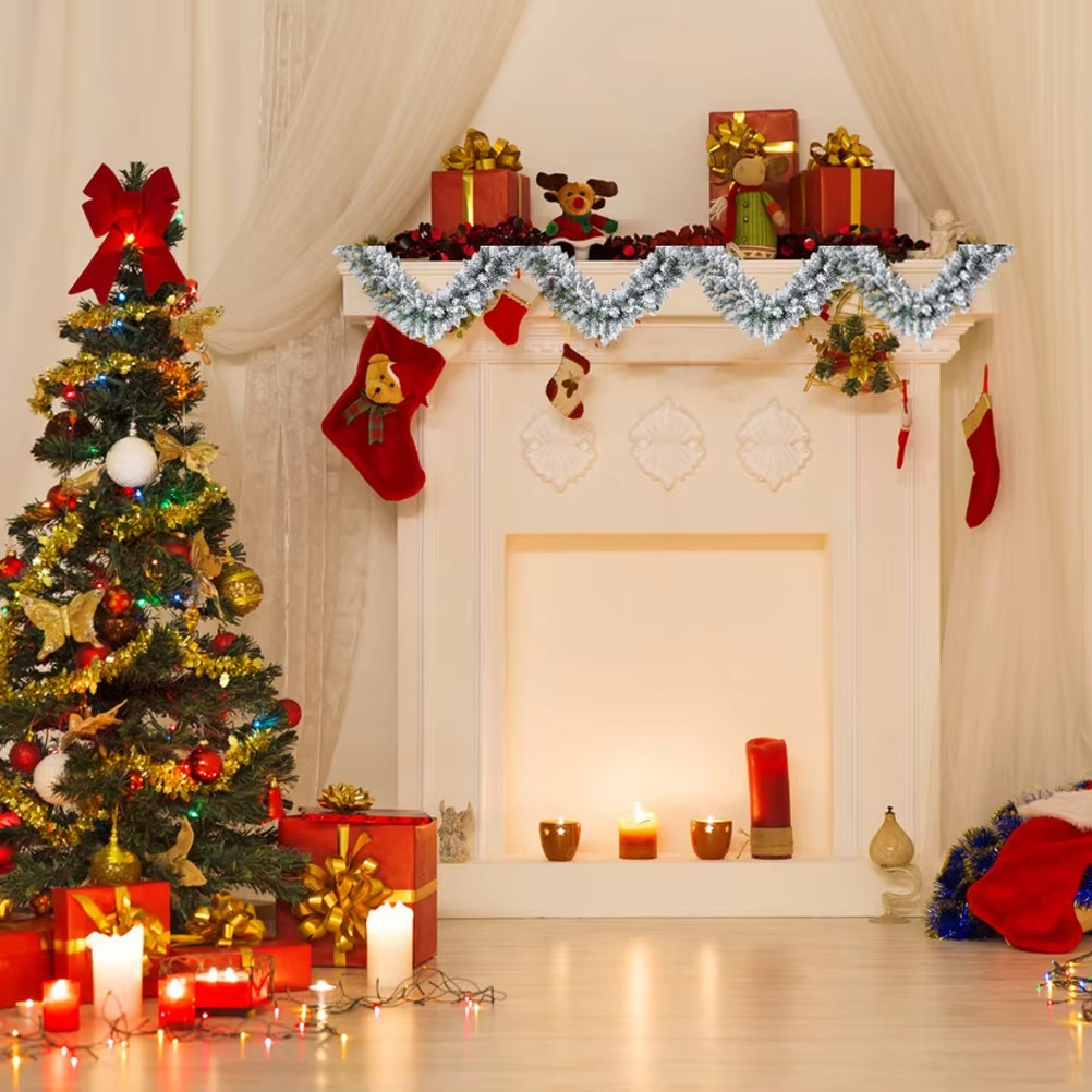 2.7m White Falling Cedar Rattan For Christmas Tree Fireplace, Staircase Door, Garden Courtyard Decoration Garland