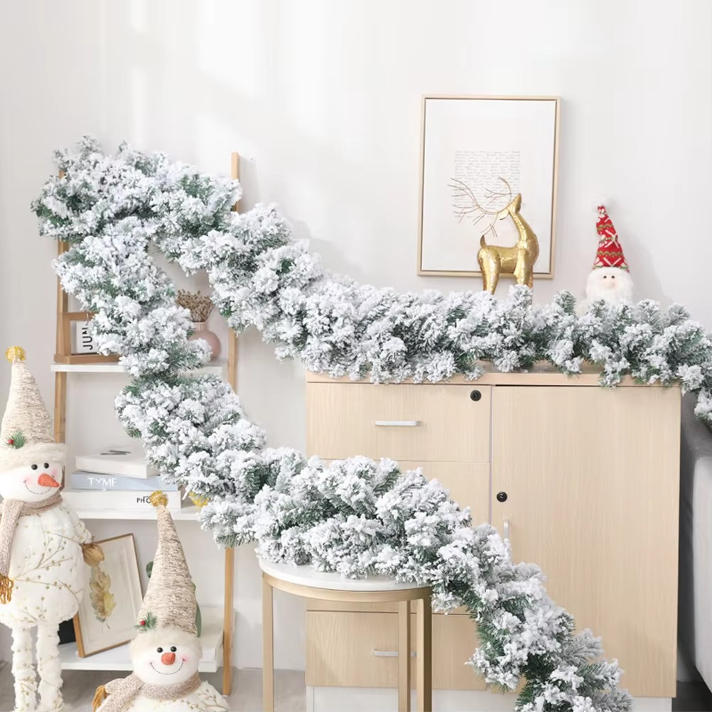 2.7m White Falling Cedar Rattan For Christmas Tree Fireplace, Staircase Door, Garden Courtyard Decoration Garland