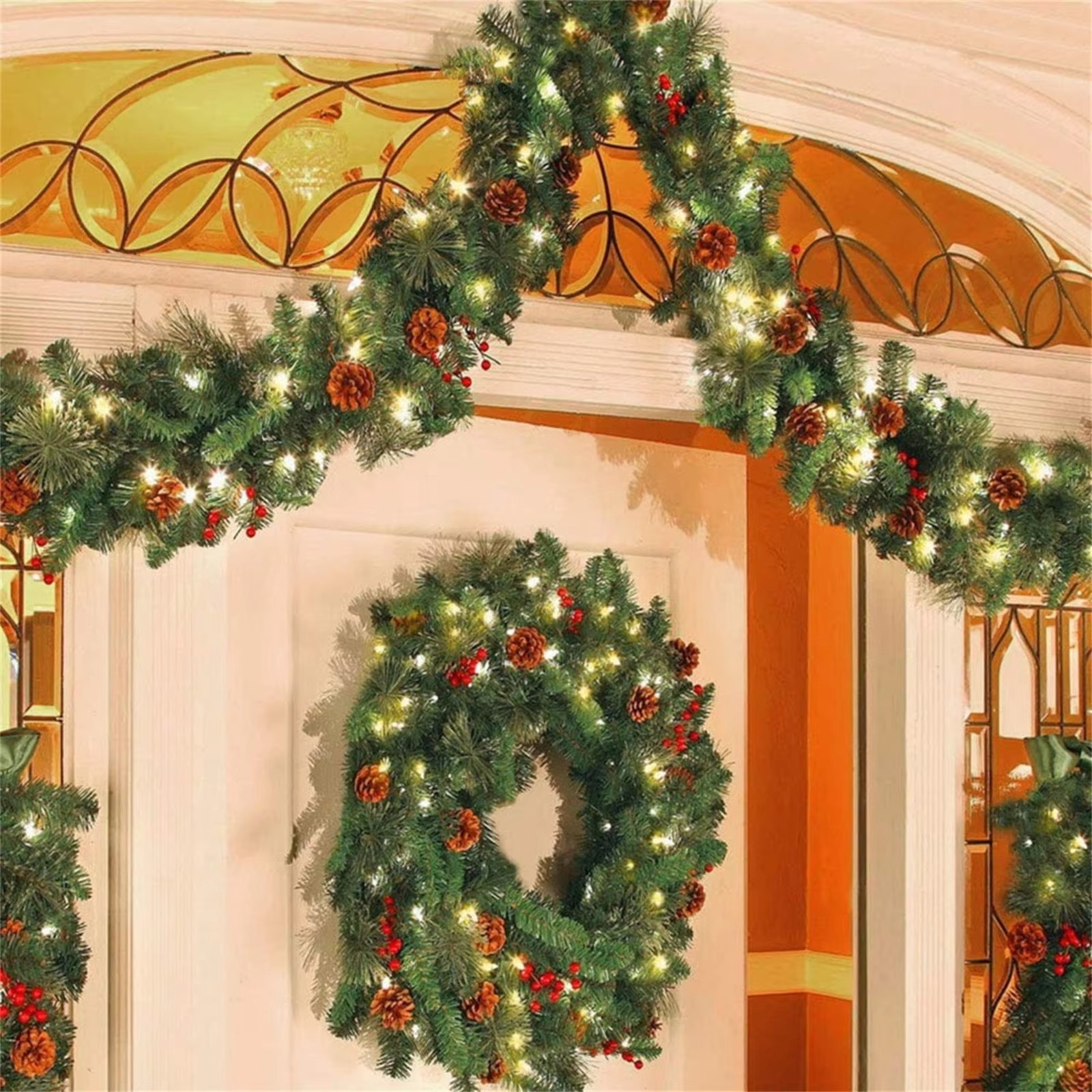 Christmas Red Fruit Rattan 1.8m/2.7m Encrypted Red Christmas Decoration Rattan Door Rattan Door Decoration Luminous Model
