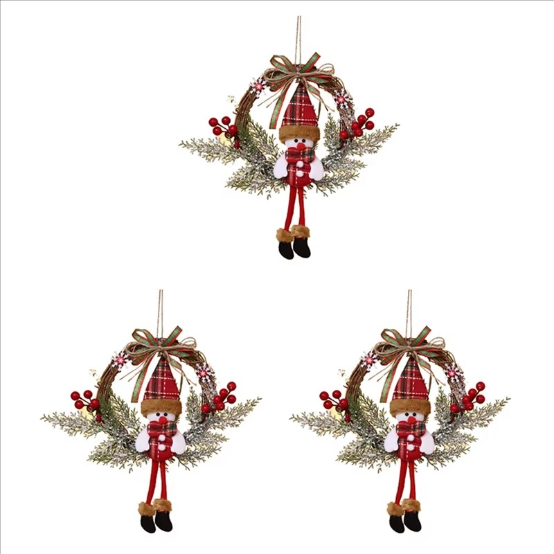 HLZS-3X Artificial Christmas Wreath For Front Door Wall Window Farmhouse Home Decoration, Snowman(Small)