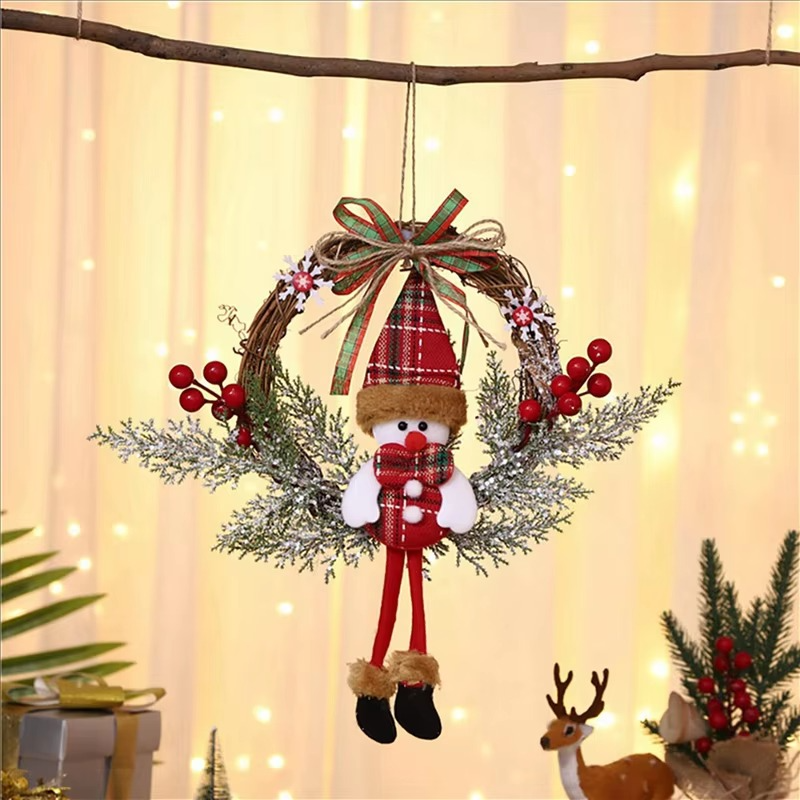 HLZS-3X Artificial Christmas Wreath For Front Door Wall Window Farmhouse Home Decoration, Snowman(Small)